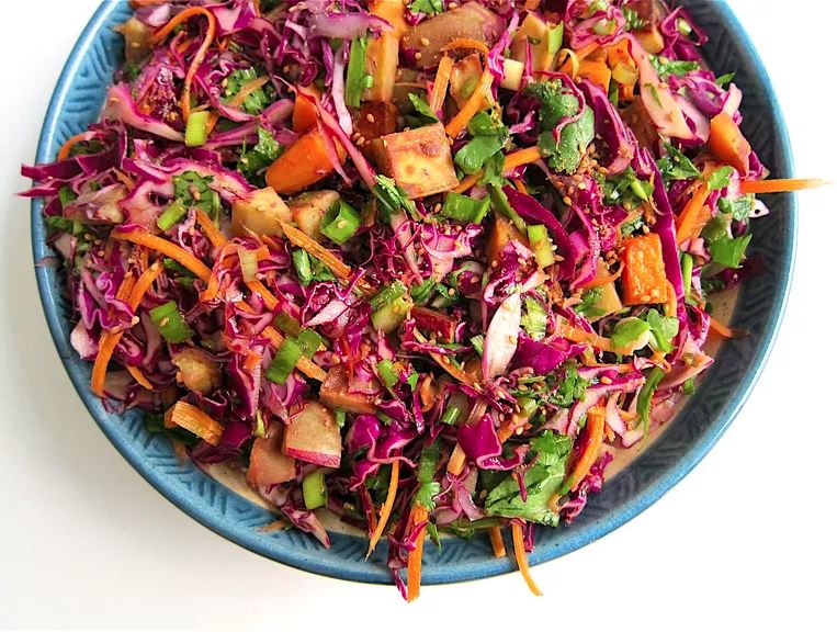 Sweet Potato & Red Cabbage Slaw + Miso Soy Dressing